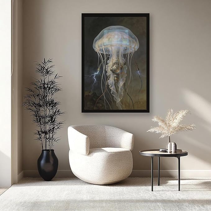 Framed Fantasy Wall Art for Living Room TV Wall Futuristic Tech Inspired Home Decor 20x30in