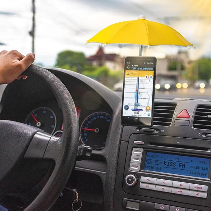 Phone Umbrella Stand, Sun Shade Mini Umbrella for Cell Phone with Adjustable Fist Style Suction Cup, Universal Anti-Glare Sun Visor for Outdoor