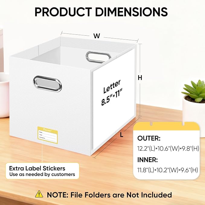 BALEINE File Organizer Box, Cardboard File Folder Organizer with Handle for Letter Size, Portable Collapsible Hanging Filing Box for Home Office Document Storage (8 Pack, Large White)