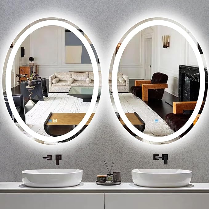 26 x 40 Inch Oval LED Vanity Mirror with Lights 3 Color Dimmable Memory Front Back Light 40 Oval Lighted Mirror for Bathroom Makeup Salon Wall Mount AntiFog 40in Ovals Smart Light up Mirrors