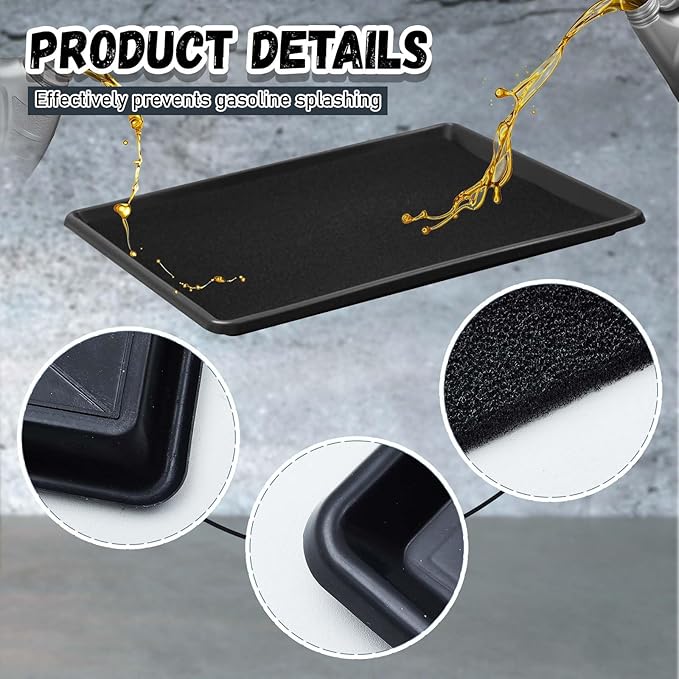 Uiifan 2 Sets Oil Catch Pan with Anti-Splash Pad, 35 x 24 x 1.4 Inch Large Heavy Duty Oil Drain Pan for Under Car, Chemical & Heat Resistant Drip Tray for SUV Truck Garage Protection