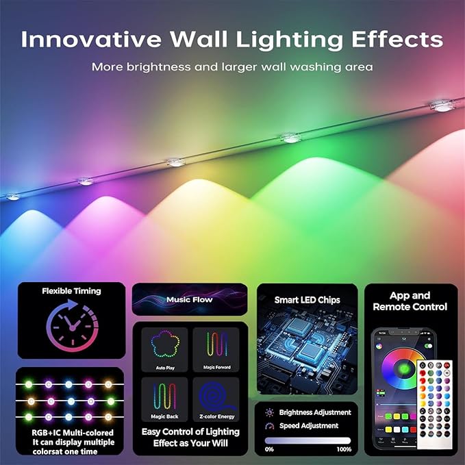 Permanent Outdoor Lights,100ft RGB + IC Smart LED Eaves Lights with App & Remote Control, IP67 Waterproof,for Christmas and All Holiday Decor,Daily and Accent Lighting,House Roof and Garden Lighting