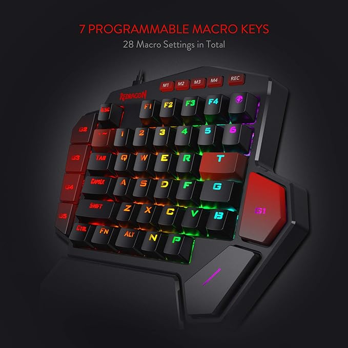 Redragon K585 Wired One-Handed RGB Gaming Keypad, Tactical 42-Key Layout | On Board 28 Combo Slots 4 Profiles Keyboard, USB Pass-Through Port, 16.8M Colors, Swap-Ready Socket, Detachable Wrist Rest