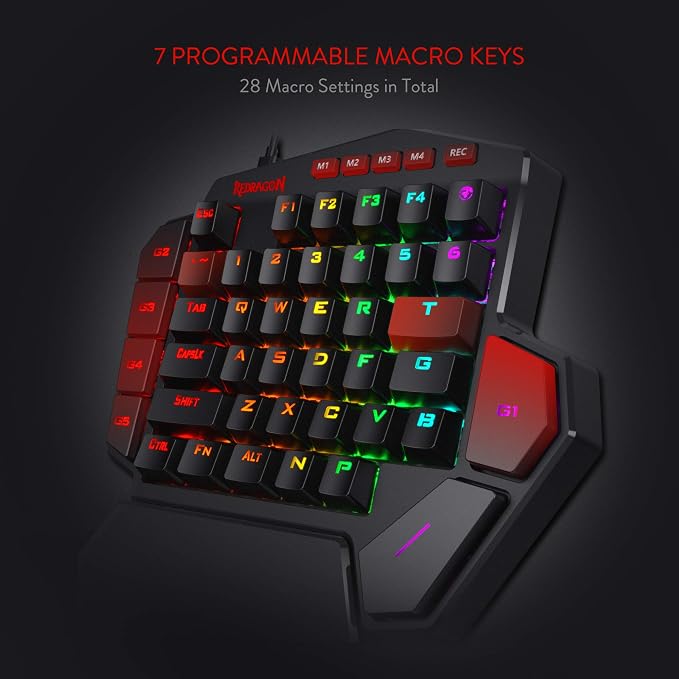Redragon K585 Wired One-Handed RGB Gaming Keypad, Tactical 42-Key Layout | On Board 28 Combo Slots 4 Profiles Keyboard, USB Pass-Through Port, 16.8M Colors, Swap-Ready Socket, Detachable Wrist Rest
