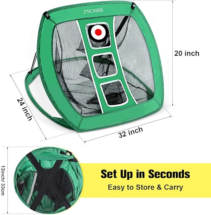 Pop Up Golf Chipping Net, Indoor/Outdoor Golfing Target Net Collapsible Portable Golf Hitting Net with 15 Training Balls and 2 Hitting Mats for Backyard Driving and Swing
