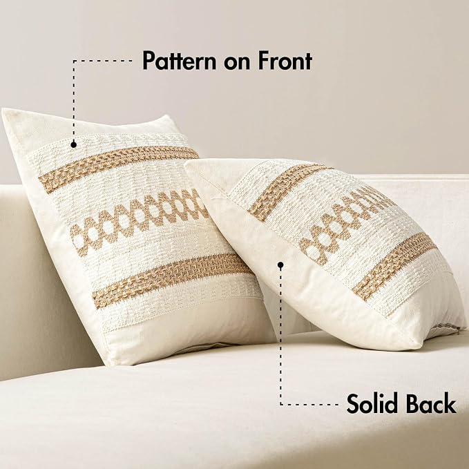 MIULEE Set of 2 Neutral Boho Decorative Pillow Covers 20x20 Inch | Farmhouse Couch Throw Pillows, Modern Spring Cotton Cushion Covers, Macrame Woven Home Decor for Bed Sofa Chair