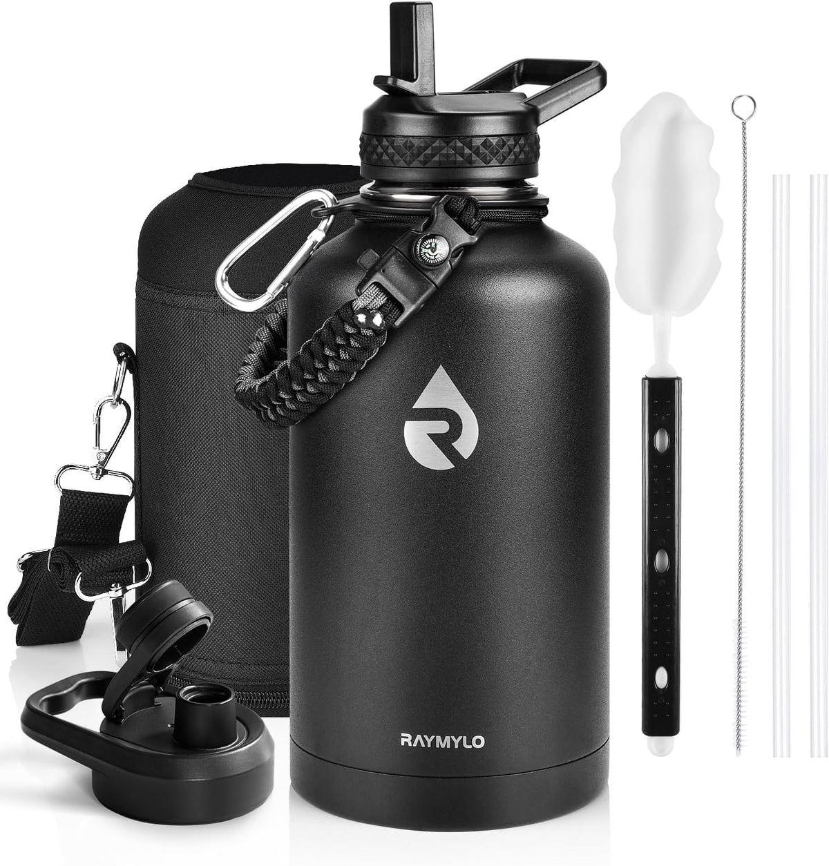 RAYMYLO Insulated Water Bottle - 64 oz Triple Wall Vacuum Stainless Steel | Cold for 48 Hrs, Leak Proof, Magic Black
