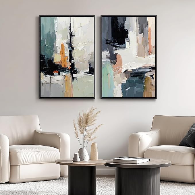 Large Framed Colorful Abstract Wall Art for Living Room, Set of 2 Canvas Prints Paintings Artwork for Walls, Modern Bright Multicolor Pictures for Hallway Bedroom Office Wall Decor 24x36