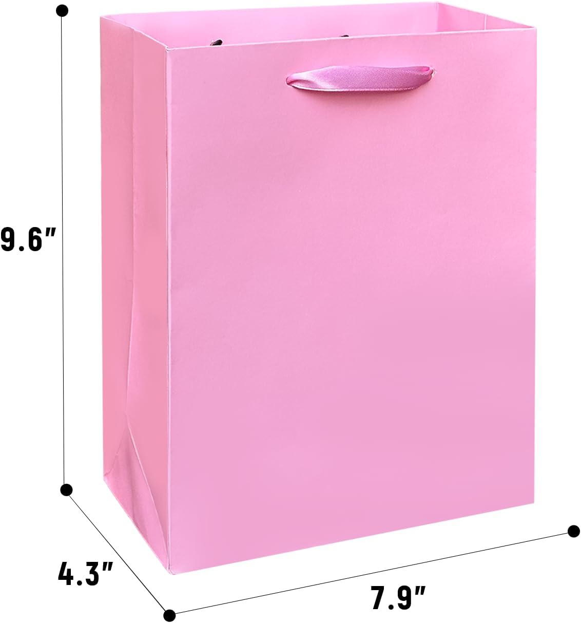 Pink Gift Bags with Tissue Paper for Wedding, Birthday, Party Supplies-7.9"x4.3"x9.6" Medium Size Cardboard Gift Bags（5pcs Bags + Tissue Paper ）