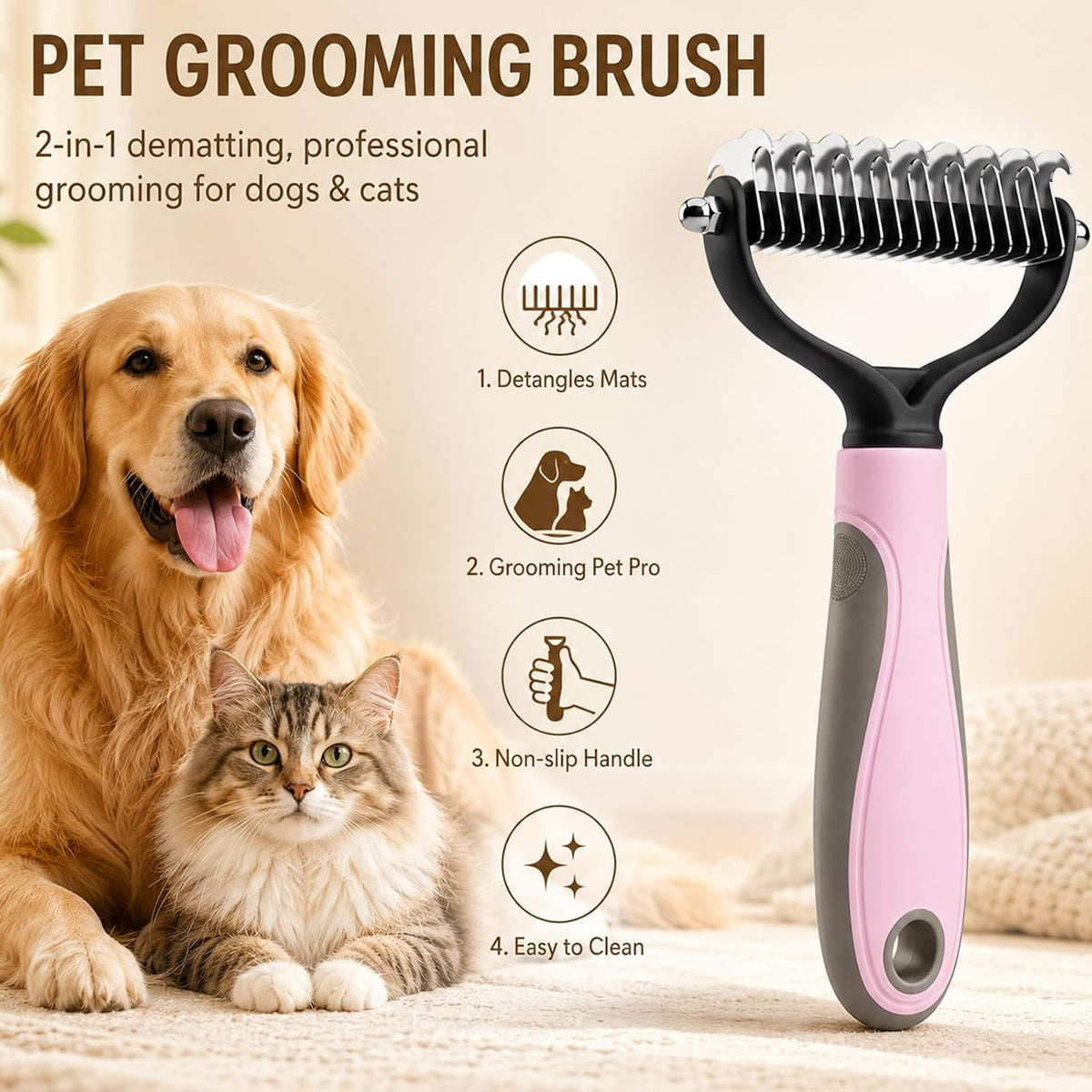 Pet Knotter for Dogs/Cats, Double Sided Pet Grooming Brush,Undercoat Rake Pets Brush for Long Hair Professional Deshedding Tool, Pets Hair Remover Shedding (Blue+Pink)