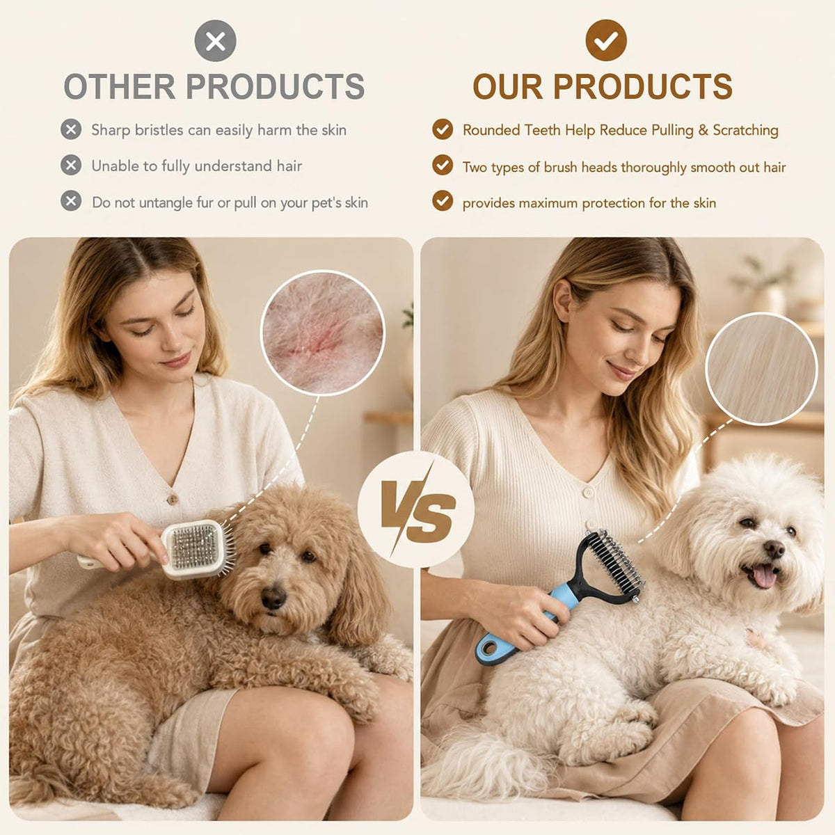 Pet Knotter for Dogs/Cats, Double Sided Pet Grooming Brush,Undercoat Rake Pets Brush for Long Hair Professional Deshedding Tool, Pets Hair Remover Shedding (Blue+Pink)