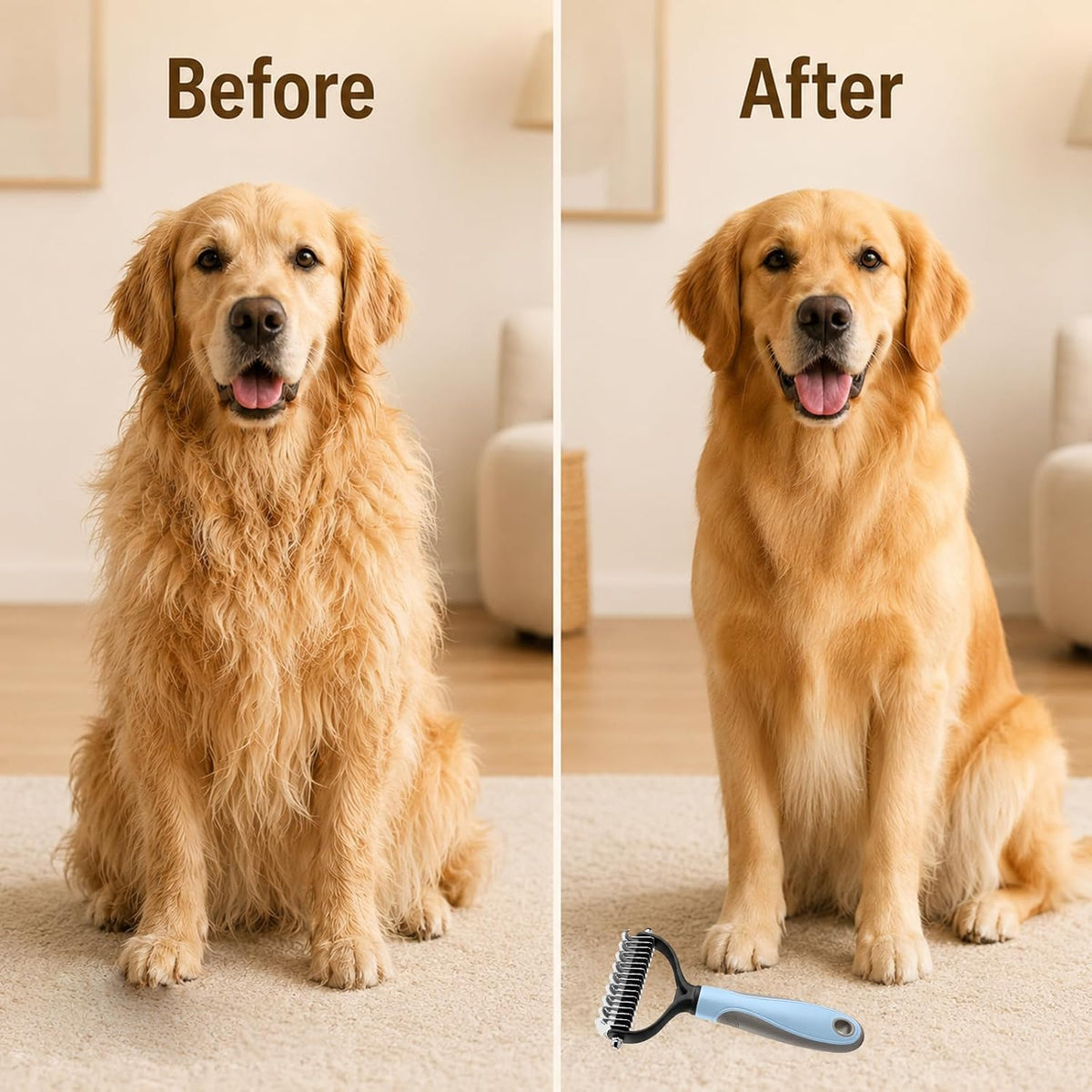 Pet Knotter for Dogs/Cats, Double Sided Pet Grooming Brush,Undercoat Rake Pets Brush for Long Hair Professional Deshedding Tool, Pets Hair Remover Shedding (Blue+Pink)