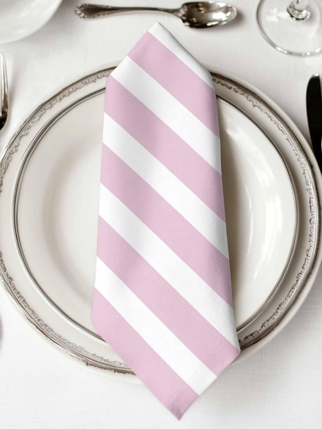 Cloth Napkins Set of 4pcs, Modern Striped Lines Dinner Napkins Cloth Washable Reusable Napkin for Wedding Holiday Party Dinner Table Decor Pink and White