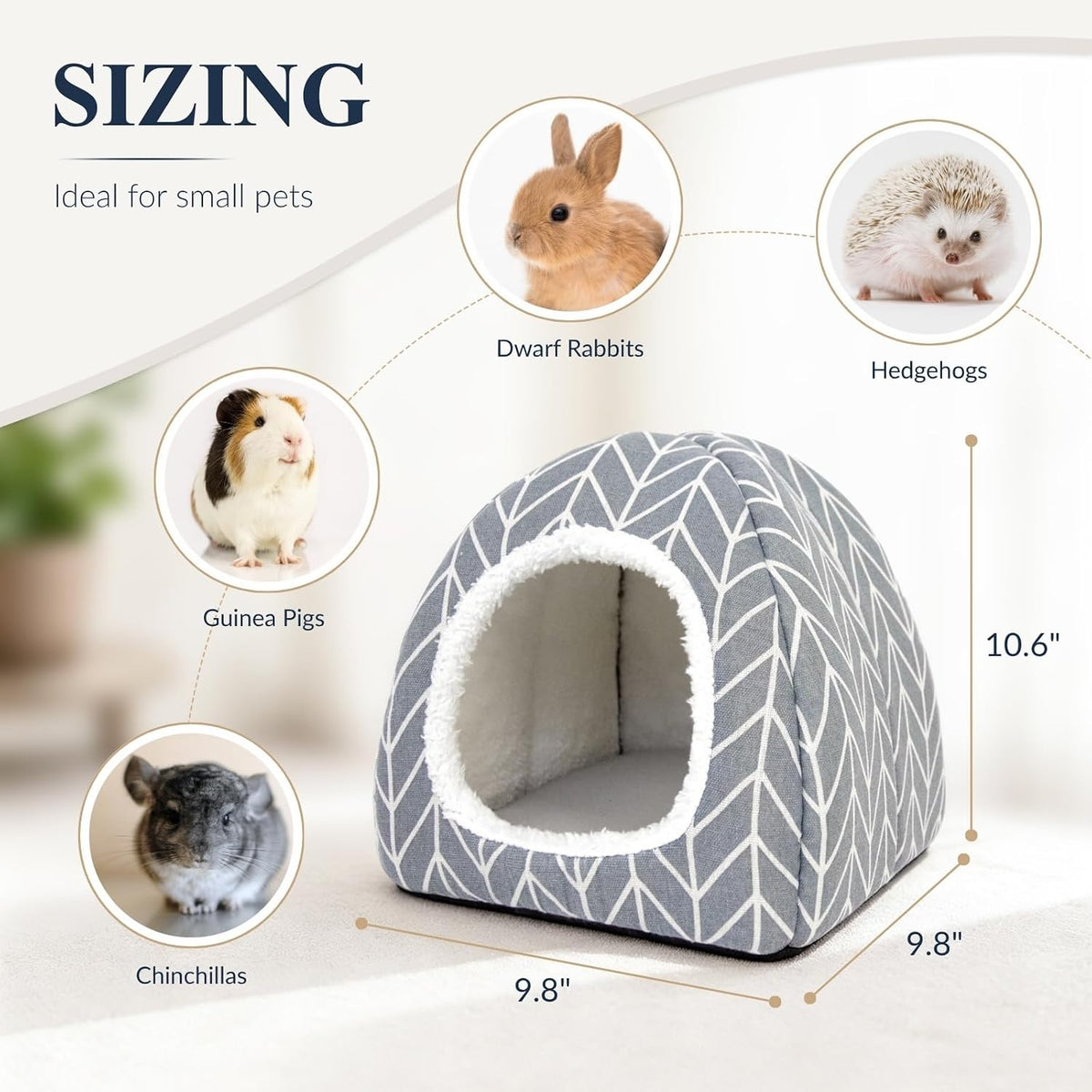 Guinea Pig Hideout Bed Dwarf Rabbit House Cave Accessories Cozy Hide-Out for Little Bunny Hedgehog Ferret Chinchilla&Other Small Animals (Grey)