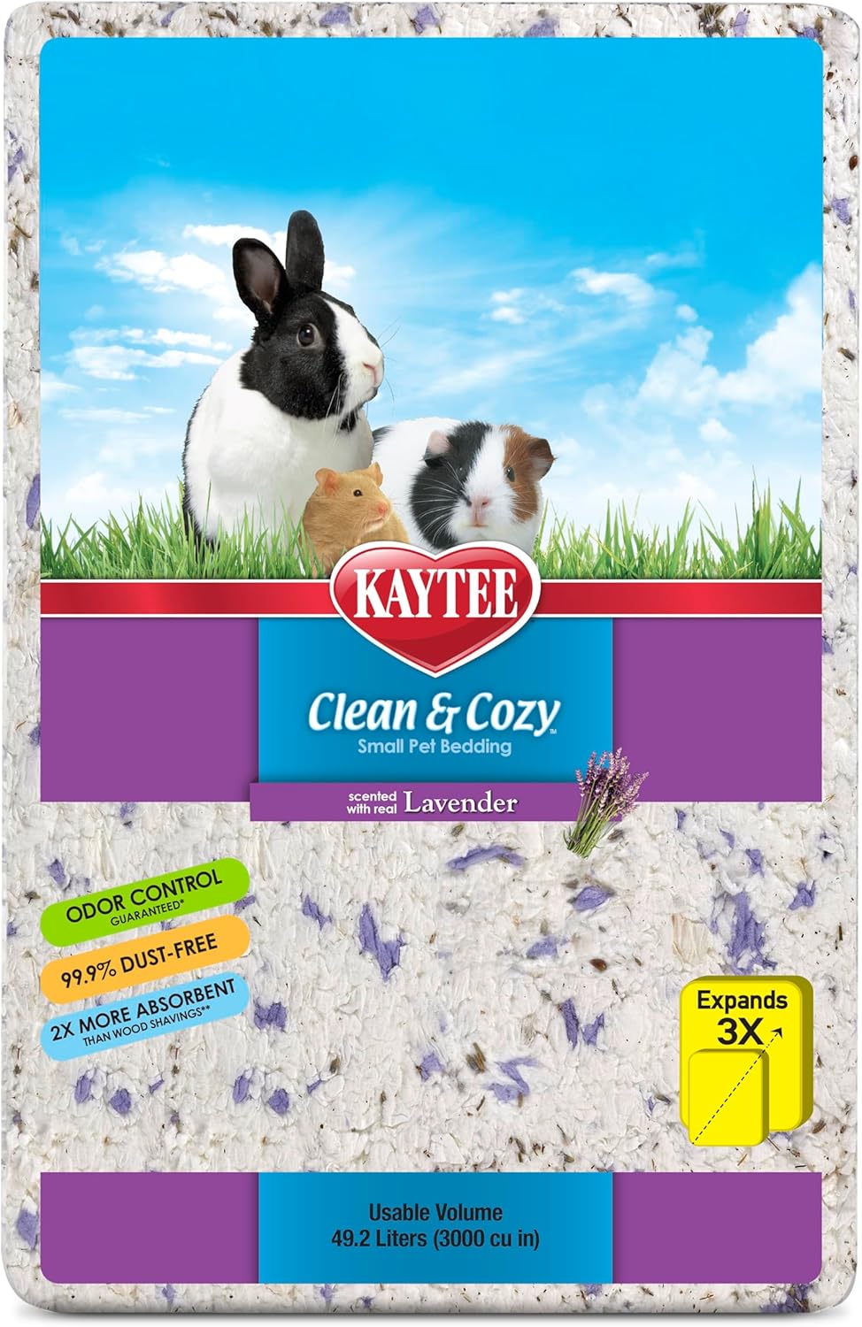 Kaytee Clean & Cozy Lavender Paper Bedding For Pet Guinea Pigs, Rabbits, Hamsters, Gerbils, and Chinchillas, 49.2 Liters