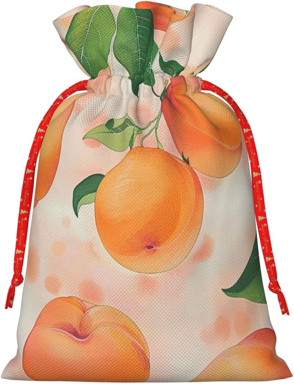 BEIVGOXL Peach Printed Drawstring Burlap Gift Bag - Eco-Friendly, Delicate Design Reusable Pouches, For Christmas,Birthday Wedding Party Supplies 11.8x8.3inch
