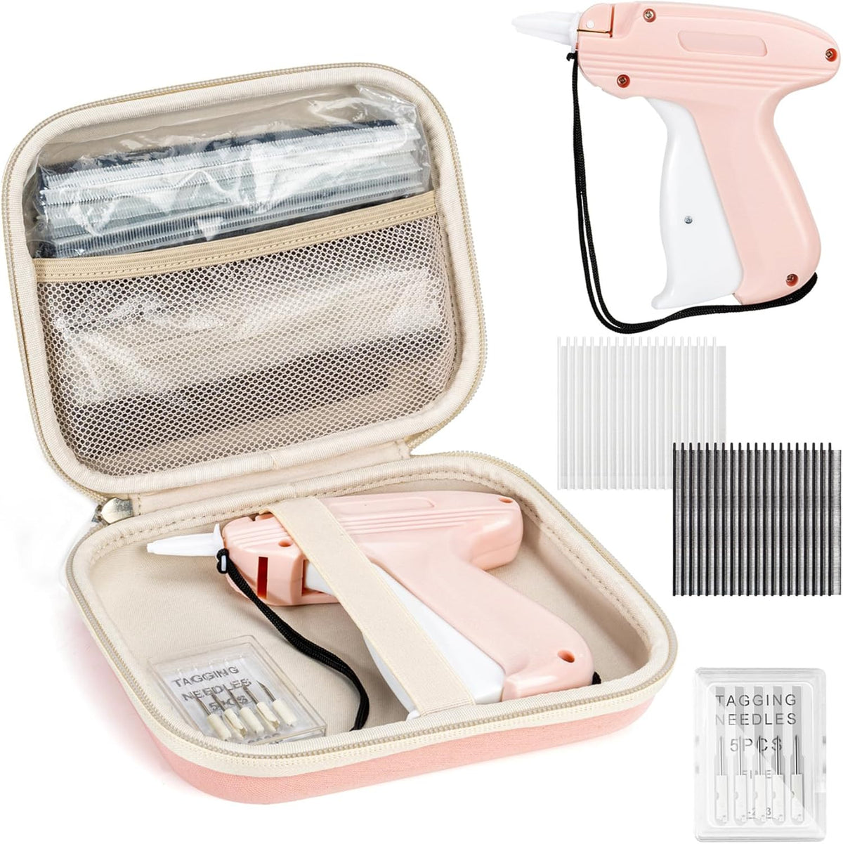 Mini Stitch Gun for Clothes, Mini Clothing Stitcher Sewing Gun with Case, Speedy Clothing Quick Stitch Gun Stitchy Fixer, Tagging Gun Kit with 5000 Fasteners and 6 Needles, Blush Pink