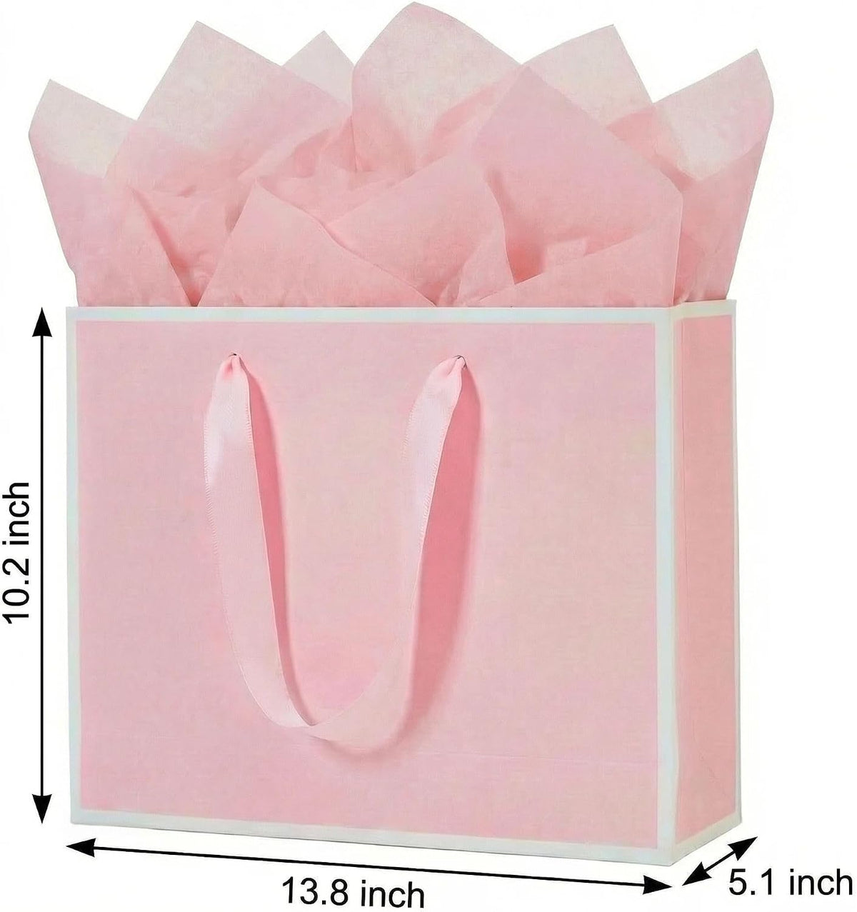 3 Sets Large Gift Bags with Handles, Pink& White, 13.8×10.2×5.1 IN