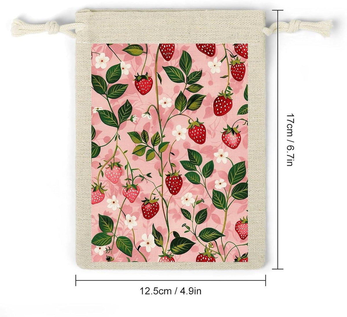 WSOIHFEC Peach Strawberry Print Burlap Bags Gift Bag Drawstring Pouch | Burlap Gift Bags with Drawstring Christmas Gift Bag 6.7x5 Inch Reusable Grocery Christmas, Advent, Holiday Gift Wrap