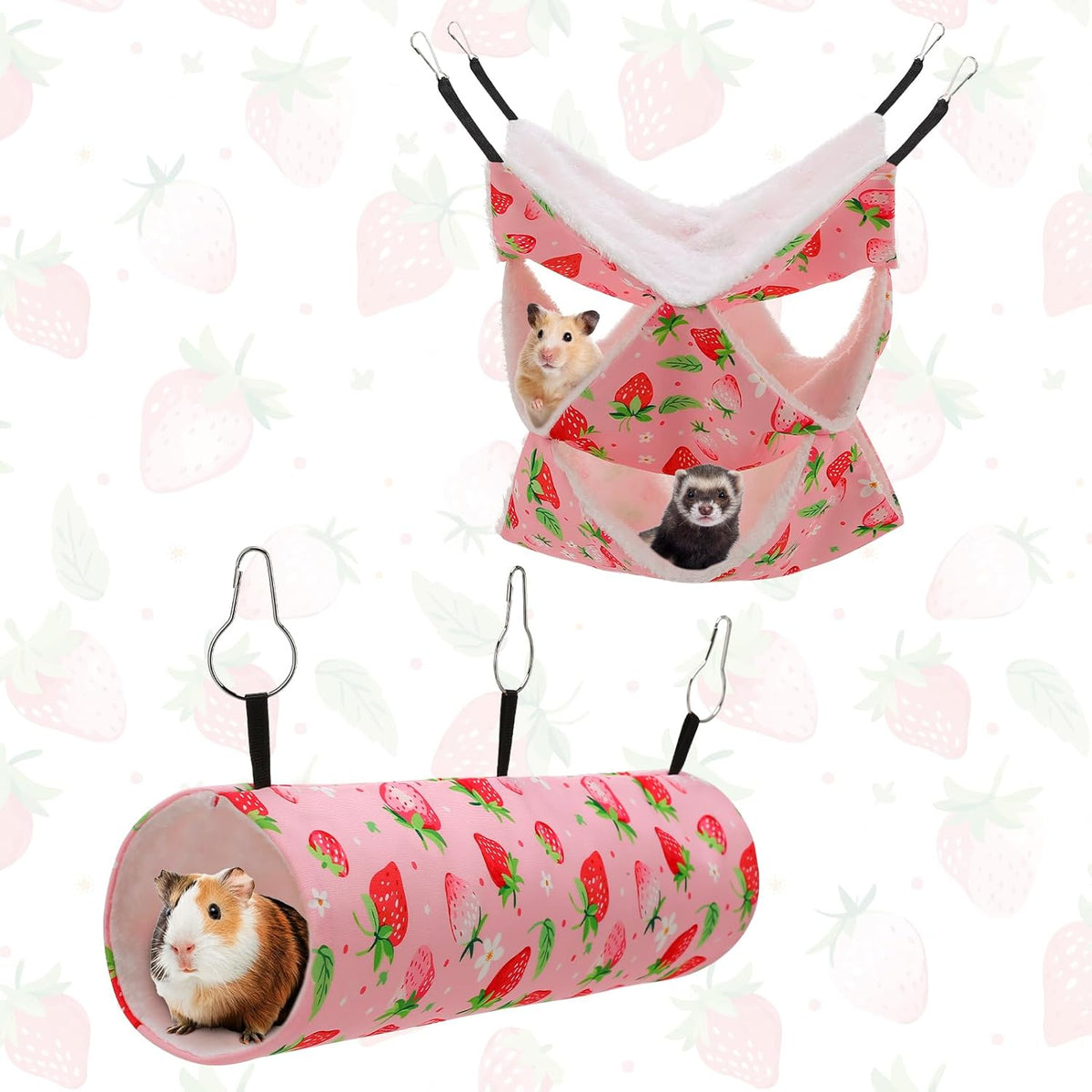 2 Pcs Guinea Pig Ferret Hammock Set, 3 Tier Small Pet Hanging Hammock with Tunnel Bed Hideout Small Animal Cage Accessories for Hamster Sugar Glider Guinea Pig Ferret Squirrel Chinchilla