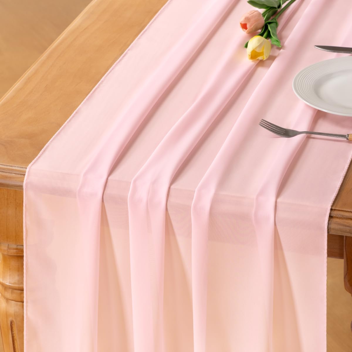 Blush Pink Chiffon Table Runner Fall Boho Wedding Birthday Party Decor