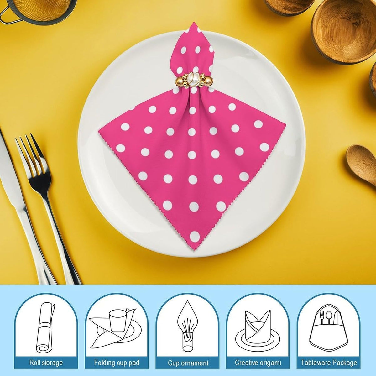 Pink Polka Dot Soft and Lightweight Napkins, Suitable for Dining Tables 2 PCS