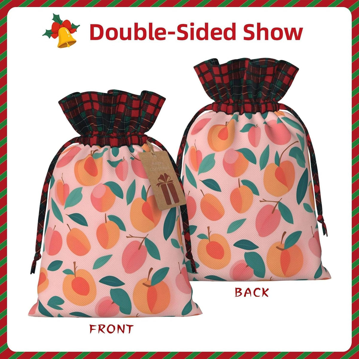 MDATT Pink Peach Pattern Seamless Pattern Drawstring Gift Bags,5 X 7 Inch Goodie Bags For Wedding Party,Christmas Birthday Halloween Decor