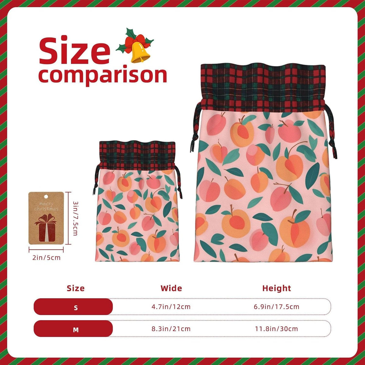 MDATT Pink Peach Pattern Seamless Pattern Drawstring Gift Bags,5 X 7 Inch Goodie Bags For Wedding Party,Christmas Birthday Halloween Decor