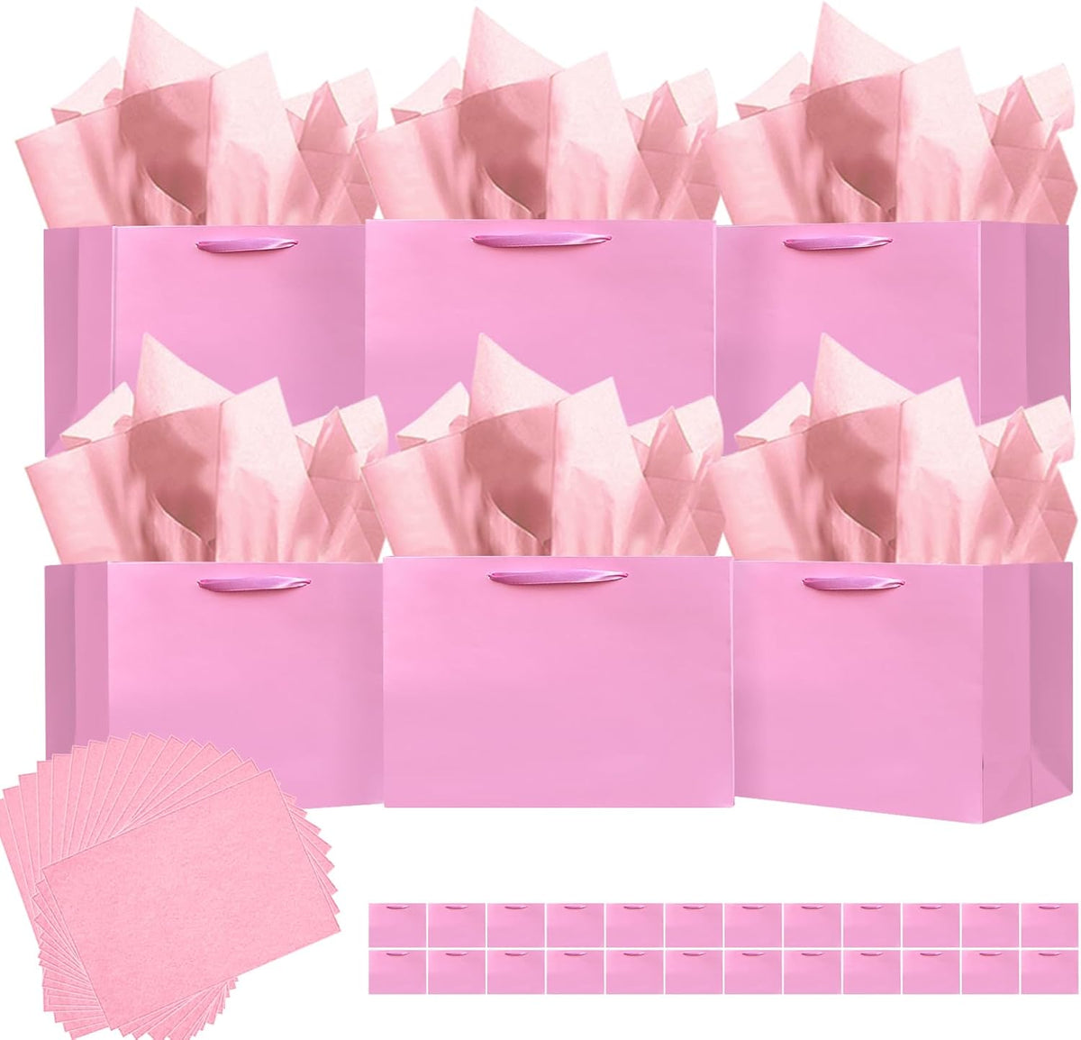 Pink Gift Bags, Medium Size, 9.6"x7.9"x4.3", 24PCS