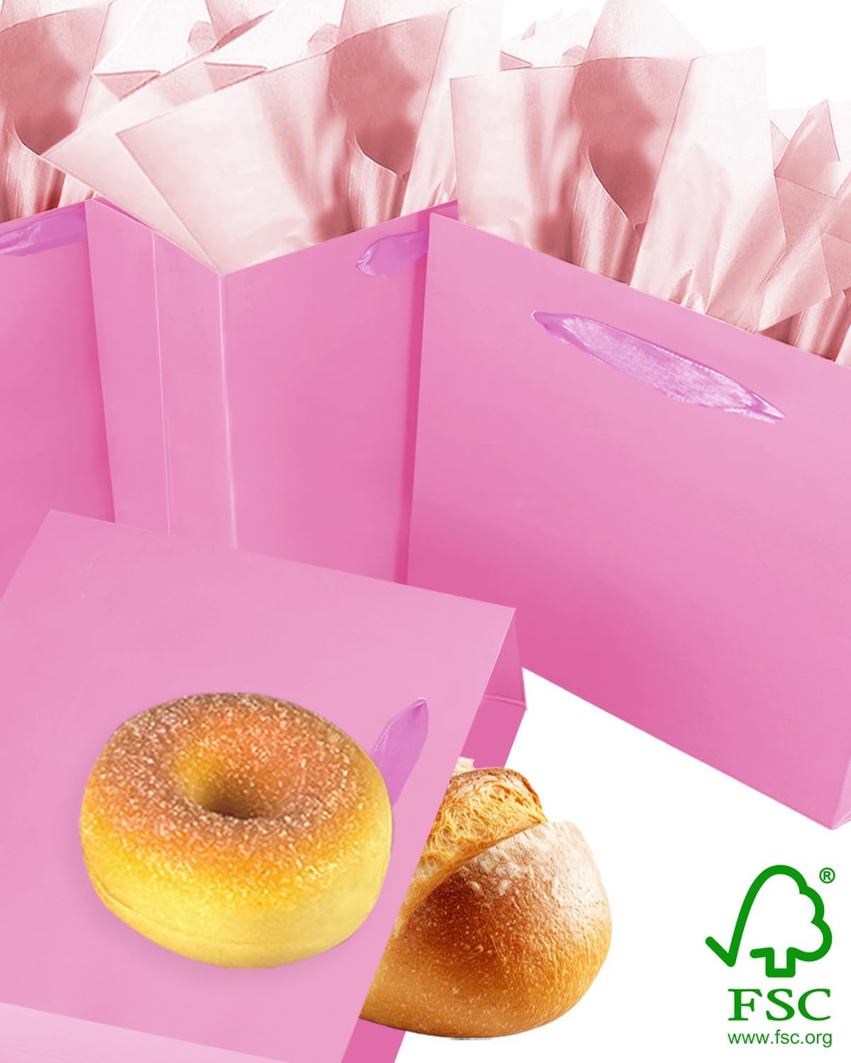 Pink Gift Bags, Medium Size, 9.6"x7.9"x4.3", 24PCS