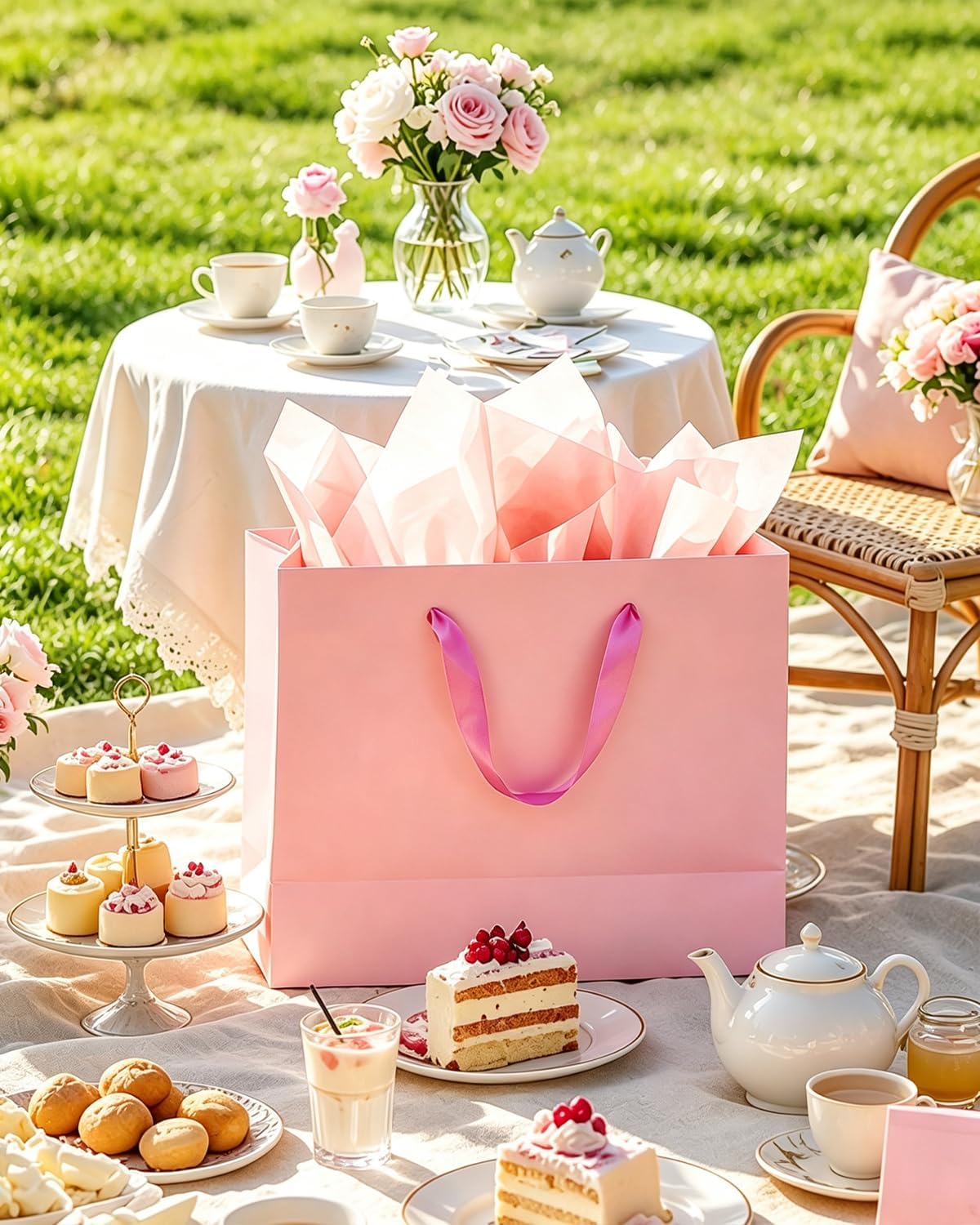 Pink Gift Bags, Medium Size, 9.6"x7.9"x4.3", 24PCS