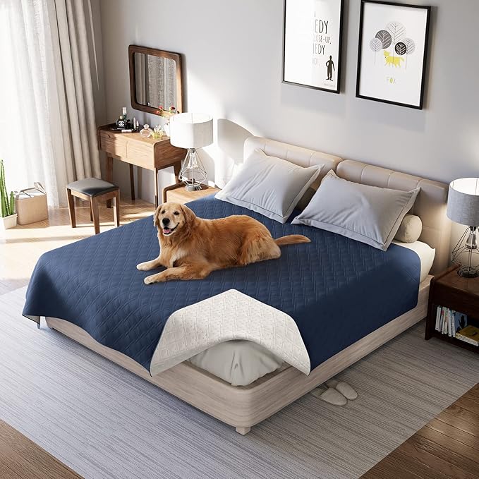 Waterproof Dog Bed Covers for Couch Protection, Water-Resistant Soft Dog Pet Blanket Anti-Slip Dog Blanket for Bed, for Furniture Bed Couch Sofa (Navy Blue,86x82inch)
