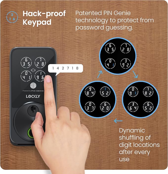 Lockly Secure Pro Smart Door Lock,Fingerprint Keyless Entry Door Lock,Apple Home Key Compatible,Auto Lock, App Remote Control,IP65 Waterproof,Easy Installation