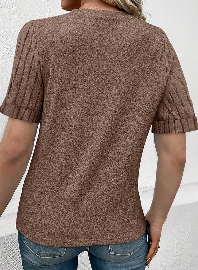 SHEWIN Women's Short Sleeve Summer Tops Crewneck Knit Solid Loose Casual Basic T Shirts Tee Blouses