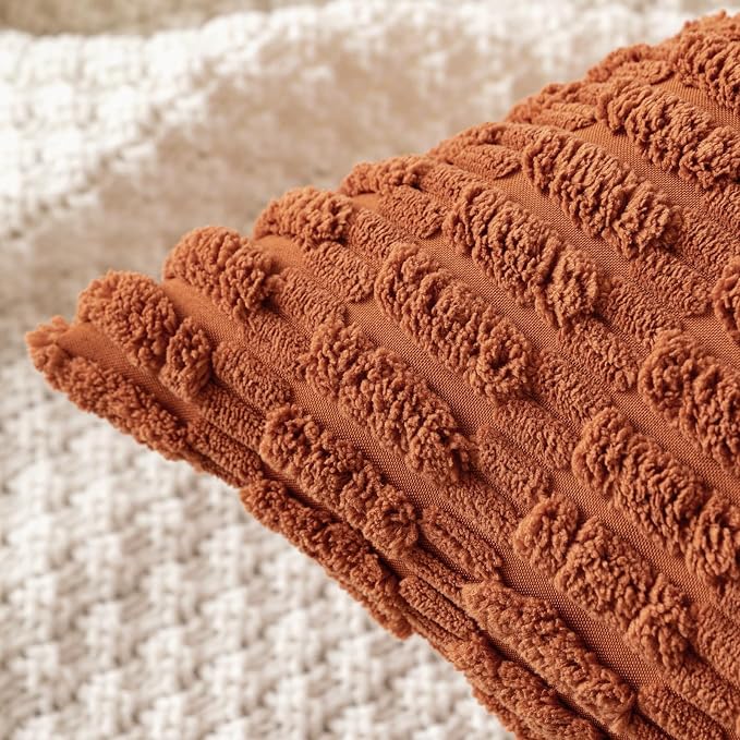 MIULEE Fall Pack of 2 Dark Rust Corduroy Decorative Lumbar Pillow Covers 20x12 Inch Soft Boho Striped Throw Pillow Covers Modern Farmhouse Home Decor for Sofa Living Room Couch Bed