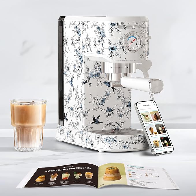 CASABREWS CM5418 Espresso Machine, Espresso Coffee Maker with Milk Frother | Stainless Steel, 20-Bar Pump, Built-in Pressure Gauge, Powerful Steam Wand for Cappuccino Latte for Home, 34oz Water Tank