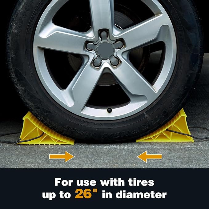 PAHTTO Wheel Chocks, 4Pack Heavy Duty Wheel Chocks with Rope for Easy Removal, Durable, Non-Slip, Hard Plastic Wheel Chocks for, RV, Camper, Effective in Keeping Your Vehicle in Place, Yellow