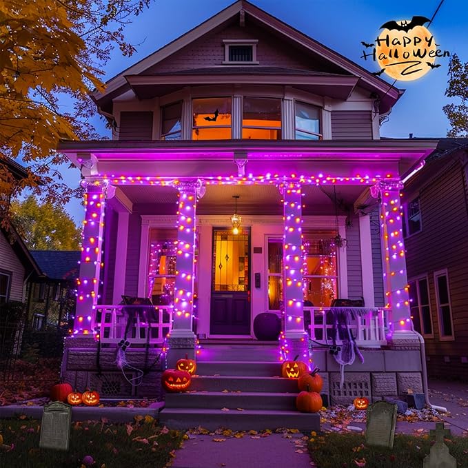 JMEXSUSS 400LED Orange and Purple Halloween Lights Indoor Outdoor Waterproof, 132ft 8 Modes String Lights Plug in with Remote for Room Garden Patio Yard Halloween Decor