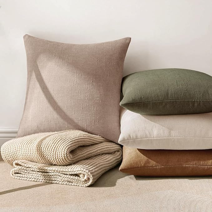MIULEE Textured Chenille Throw Pillow Covers 18x18 Inch Irish Cream | Pack of 2 Decorative Soft Throw Pillows, Solid Textured Cushion Covers, Modern Home Decor for Couch Sofa Bedroom Living Room