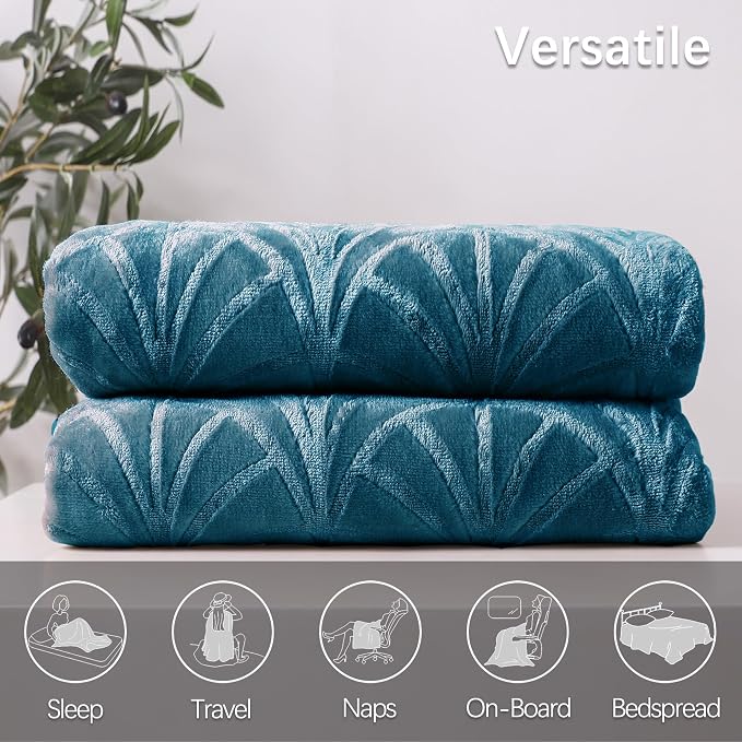 Whale Flotilla Soft Flannel Fleece Bed Blanket Queen Size, Teal | Cozy Lightweight Breathable Coverlet, Plush Fluffy Bedspread, Vintage Pattern Decorative Blanket for Bed, All Season, 90"x90"