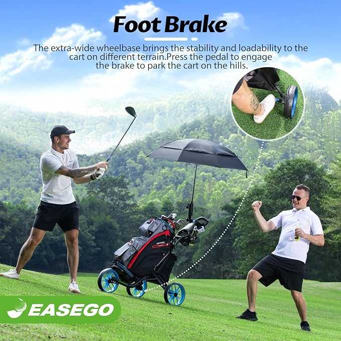 Golf Push Cart 3 Wheel : Golf Bag Cart Foldable with Phone Holder/Cup/Umbrella Holder Compact Golf Pull Carts Quick Fold Golf Caddy Push Carts with Large Wheelbase for Different Terrain