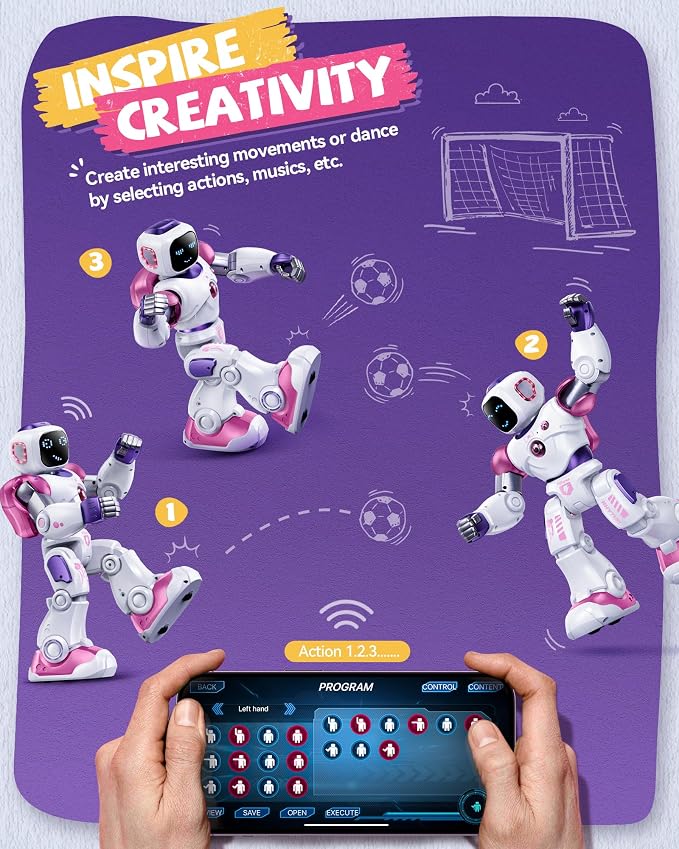 Ruko 1088 Interactive Robot Toy, Gifts for Boys & Girls Ages 4-9, Pink | Large Programmable Robot, Music & Dance, Rechargeable, Remote Control & App Control & Voice Command, Gifts for Boys & Girls