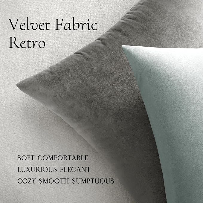 MIULEE 26x26 Inch Pack of 2 Euro Velvet Throw Pillow Covers Grey | Soft Solid Decorative Euro Sham, Modern Luxury Home Decor, for King Bed Sofa Couch Bedroom Livingroom