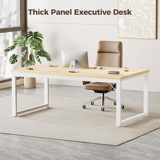 Mericonia 40 Inch Computer Desk, 1" Thick Small Office Table, Oak | Modern Simple Style, Heavy Duty Industrial Frame, Small Study & Writing Table for Home Bedroom Work