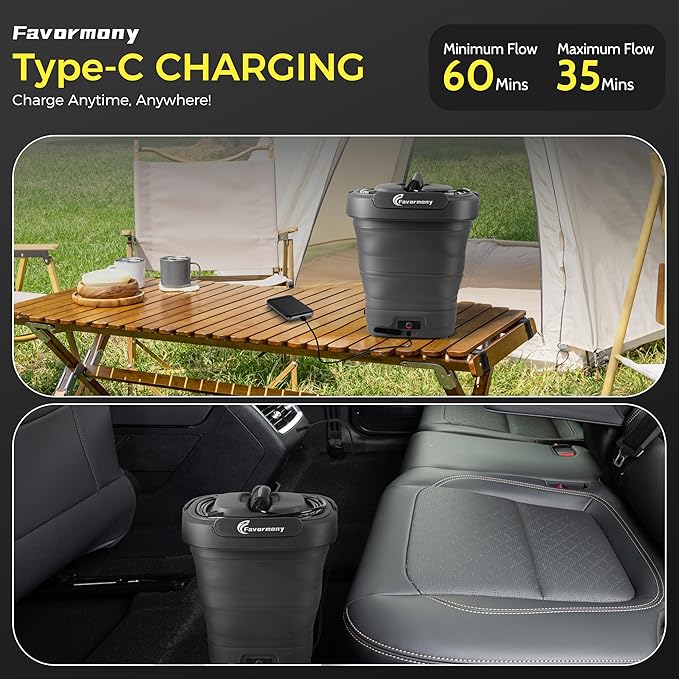 Foldable Electric-Pressure-Washer w/3.2Gal Tank, Max 290PSI, Water Pressure Washer 10FT Hose for Outdoor Indoor Cleaning, Pet Cleaning, Type-C Charging, Black