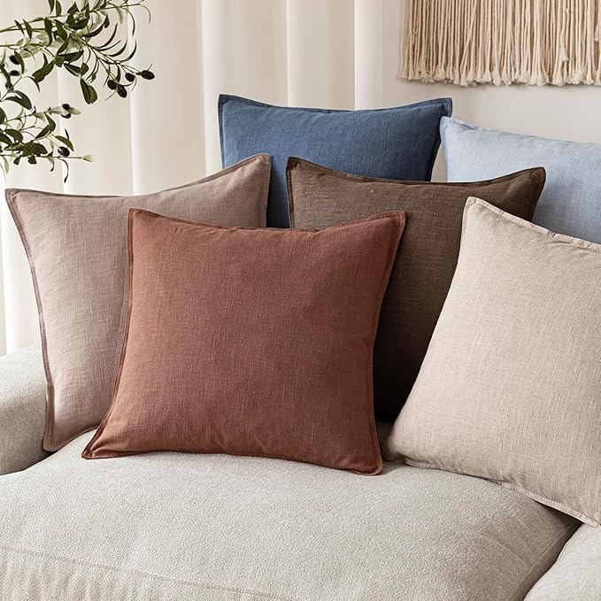Foindtower Pack of 2, Decorative Linen Solid Throw Pillow Covers Soft Accent Lumbar Cushion Case Boho Farmhouse Pillowcase for Chair Couch Sofa Bedroom Living Room Home Decor 12 x 20 Inch Rust Red