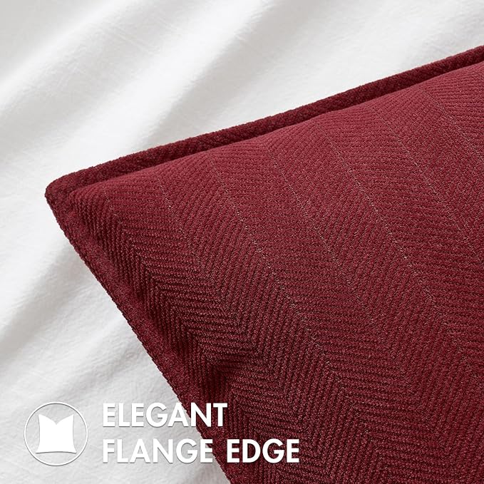 MIULEE Pack of 2 Burgundy Decorative Chenille Pillow Covers 20x20 Inch | Soft Couch Throw Pillows,Farmhouse Cushion Covers with Elegant Design for Sofa,Bedroom,Living Room,Spring Home Decor