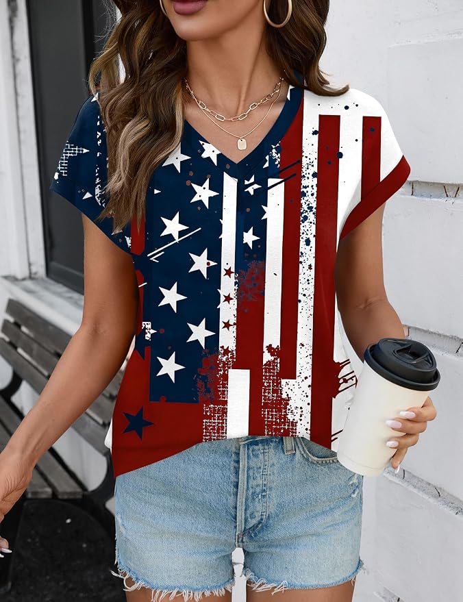 Rapbin Womens Summer Tops Women Blouses Dressy Casual V Neck T Shirts Short Sleeve Spring Tops for Women
