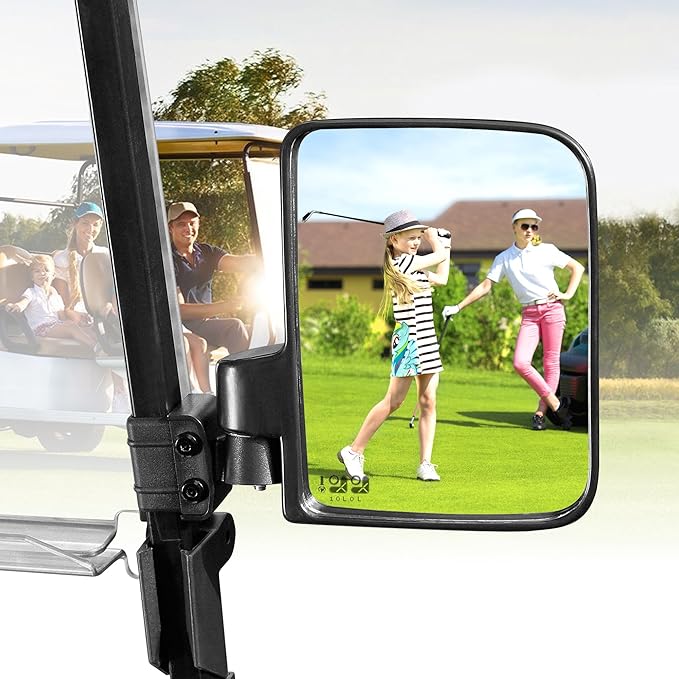 10L0L Golf Cart Mirror No Drilling Side Mirrors Universal for Yamaha, Club Car, EZGO, Folding Side Rear View Mirrors Adjustable 180 Degree HD Glass