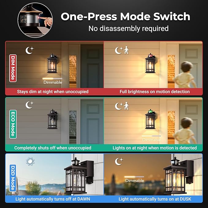 Outside Wall Lighting for House with GFCI Outlet, Oil-Rubbed Bronze Motion Sensor Outdoor Lights with Bubble Glass, Outdoor Sconce Light Wall Lantern, Exterior Garage Lights for Coach, Doorway